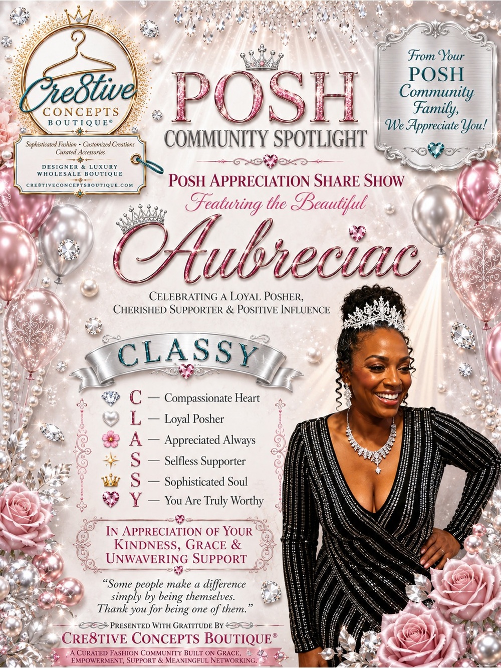 8/22-2:pm Join us for a POSH Appreciation Share Show, as we celebrate Aubreciac